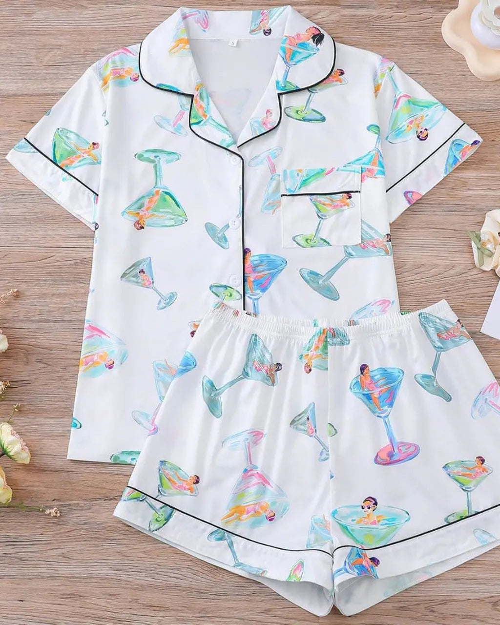 Martini Glass Print Pajama Set OMFORT