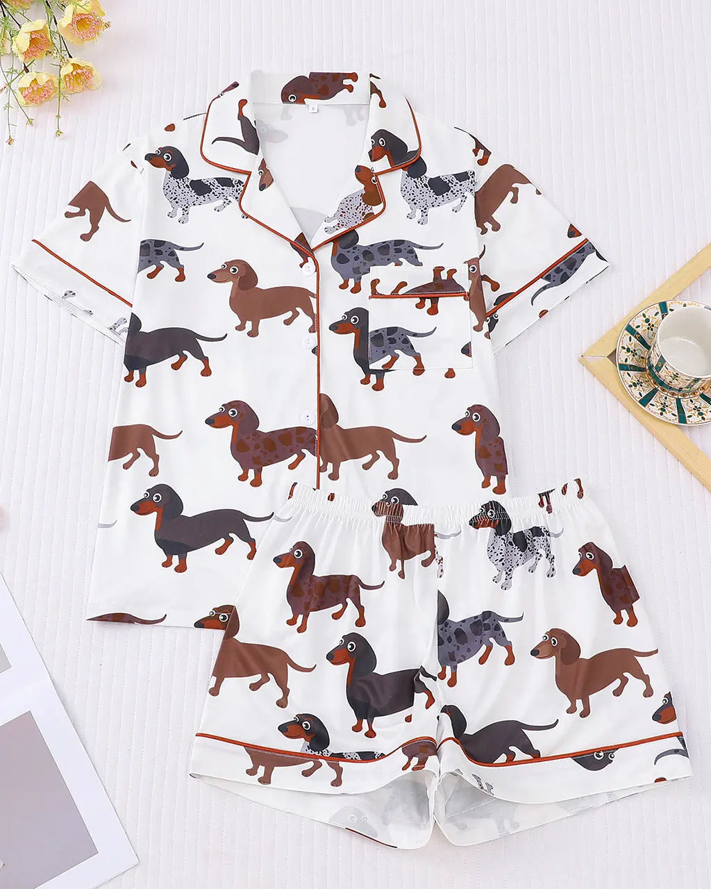 Dapple Dachshund Print Pajama Set OMFORT