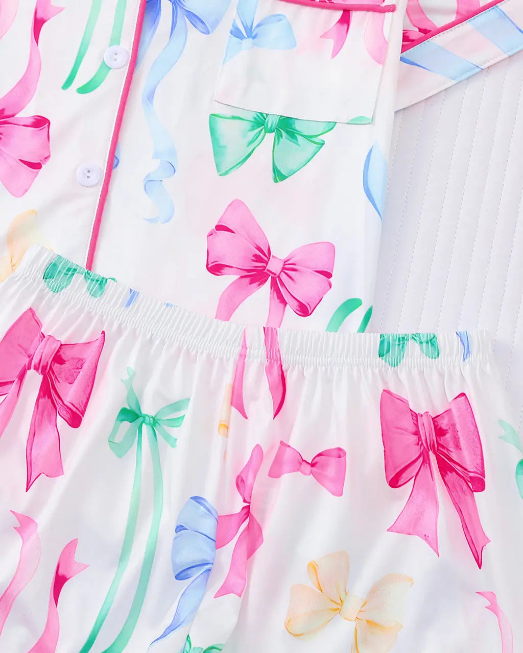 Multicolor Bows Print Pajama Set OMFORT