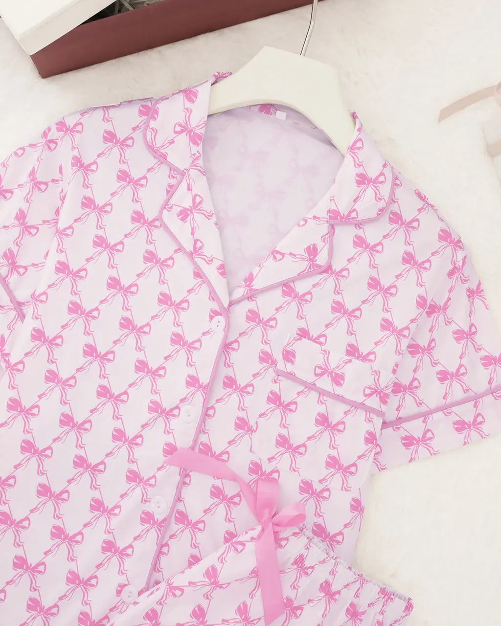 Bow Print Ruffle Pajama Set OMFORT