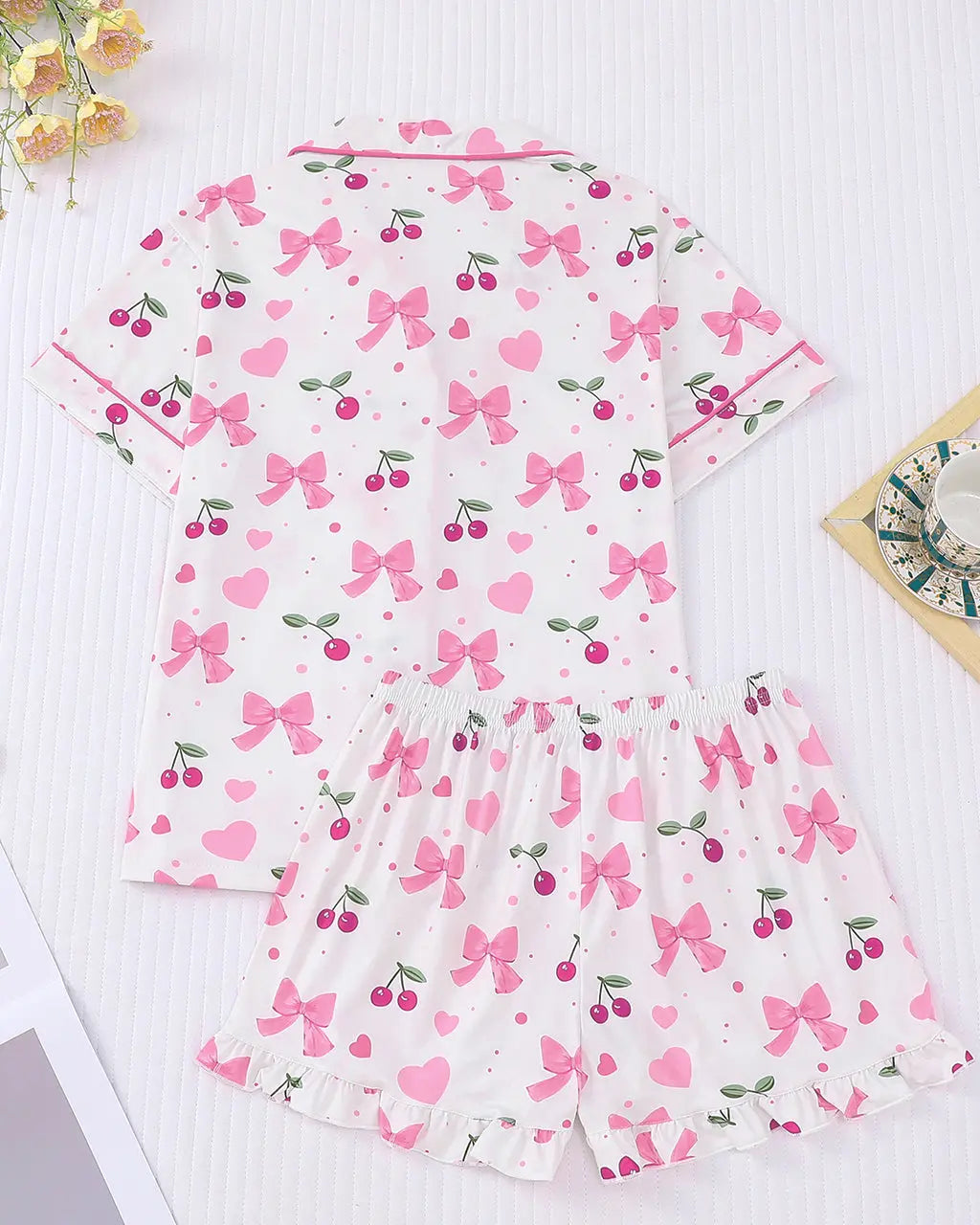 Cherry Bow Print Pajama Set OMFORT