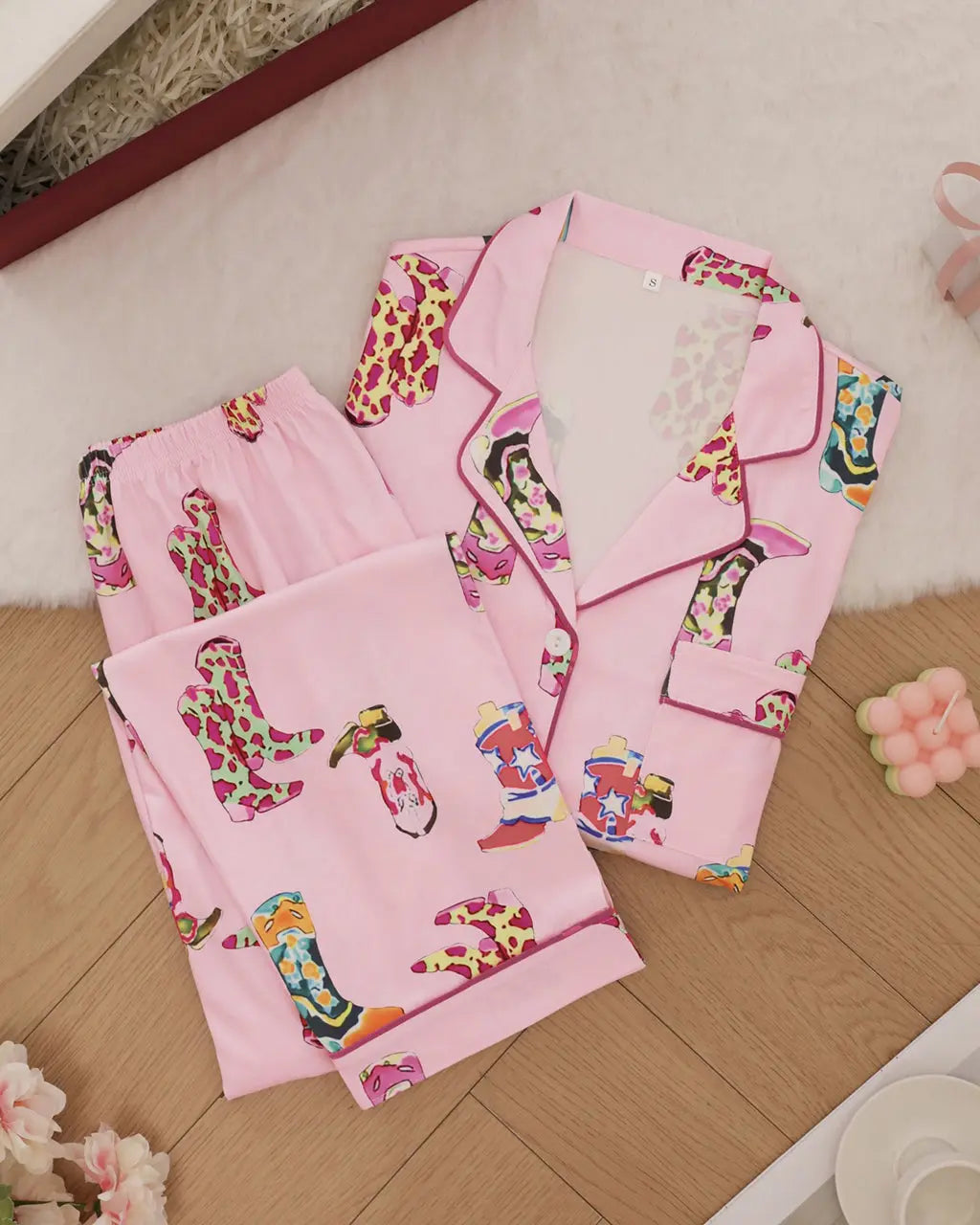 Western Cowgirl Boots Print Pajama Set OMFORT