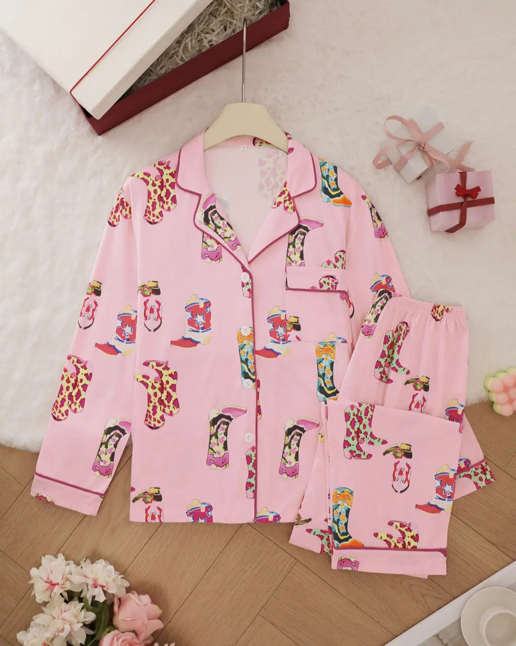 Western Cowgirl Boots Print Pajama Set OMFORT