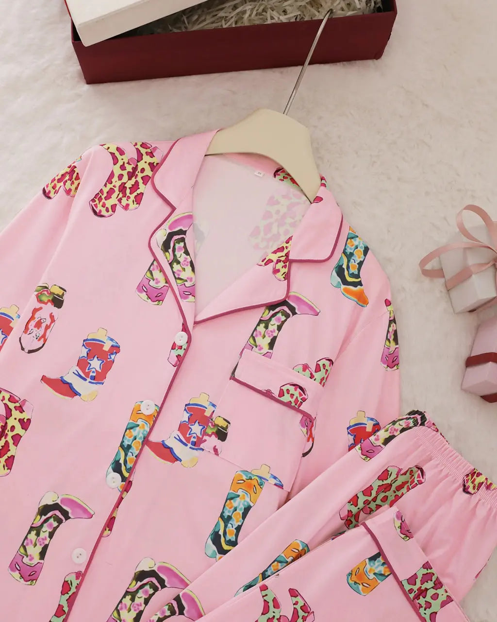 Western Cowgirl Boots Print Pajama Set OMFORT