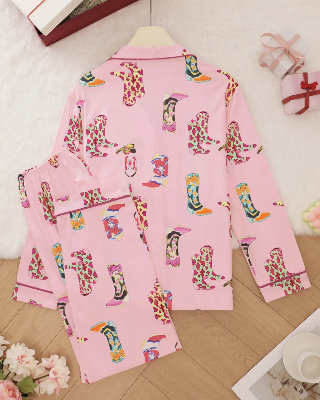 Western Cowgirl Boots Print Pajama Set OMFORT