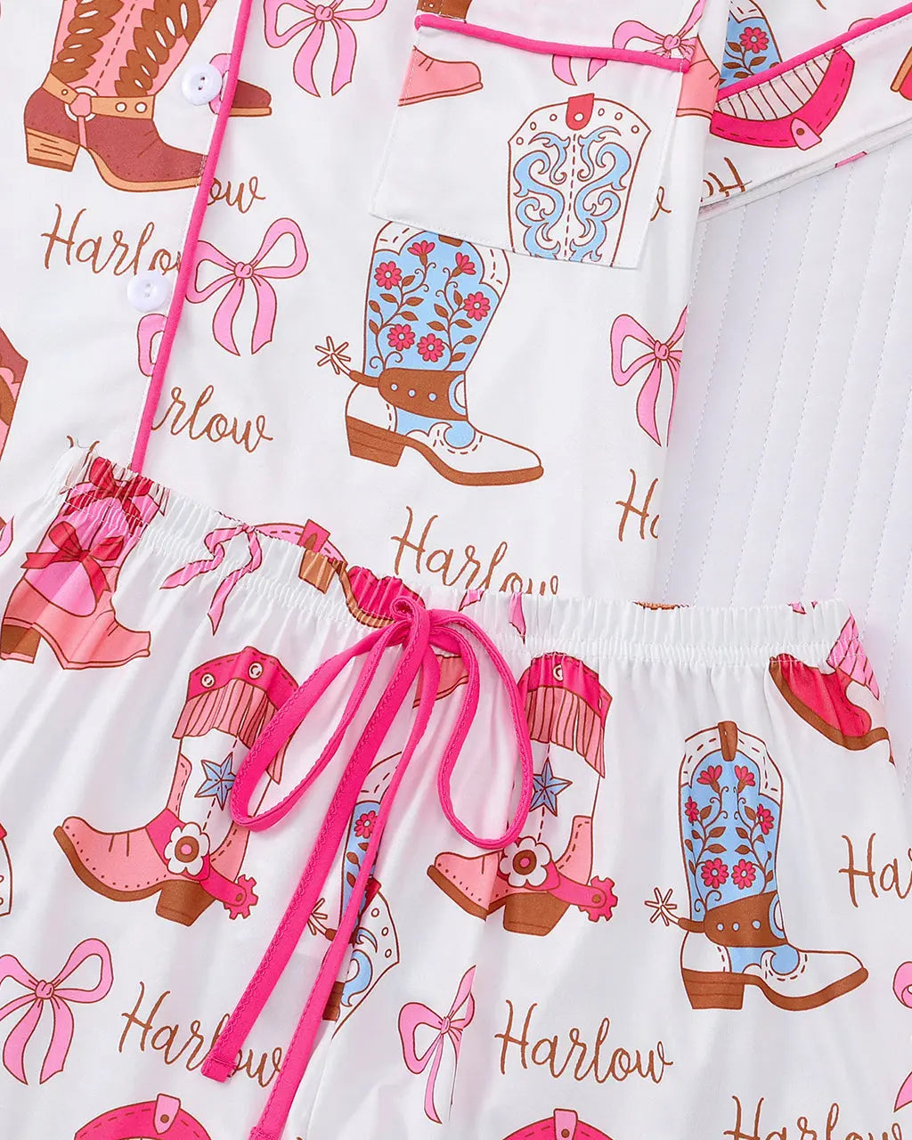 Bow Cowgirl Boots Print Pajama Set OMFORT