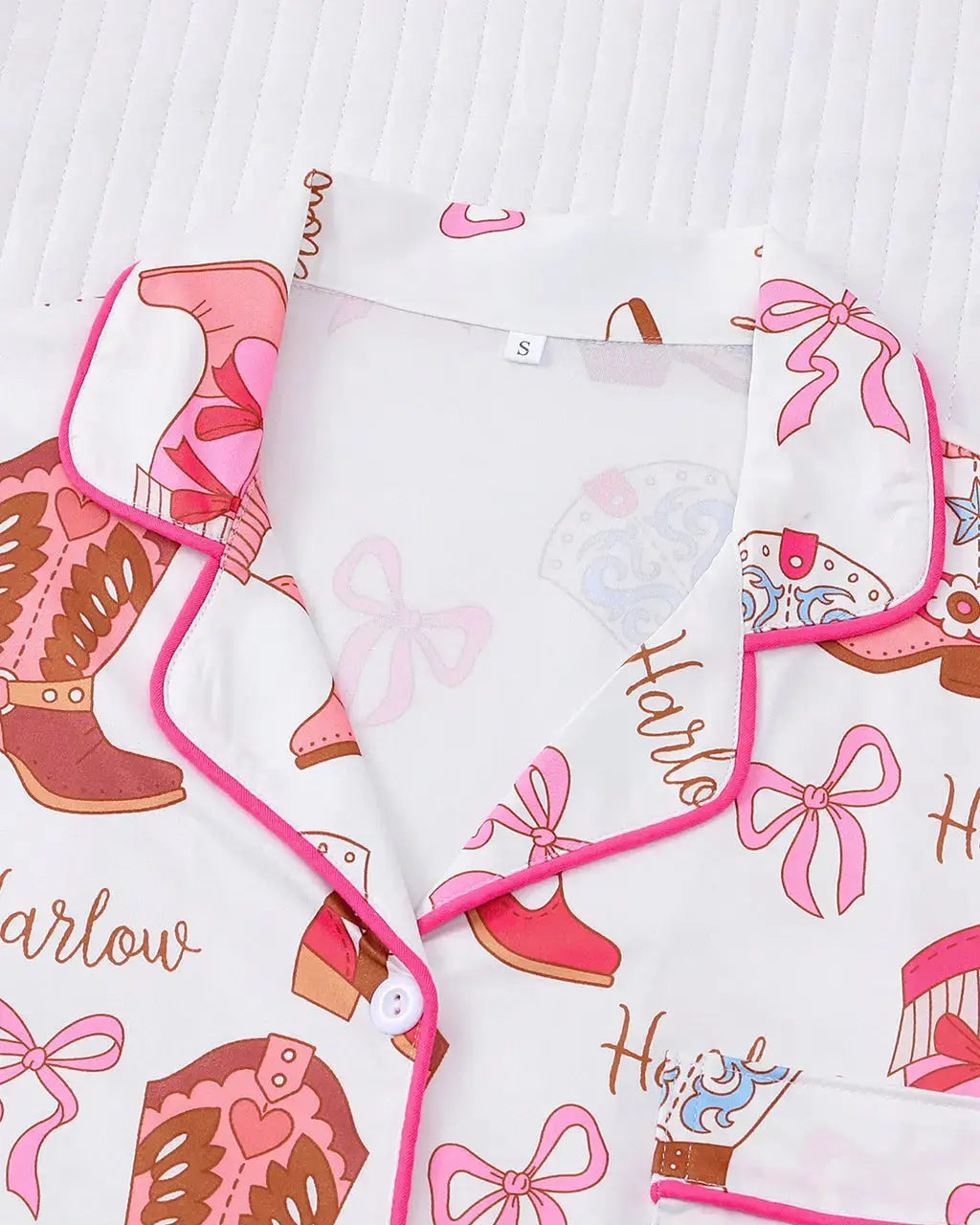 Bow Cowgirl Boots Print Pajama Set OMFORT