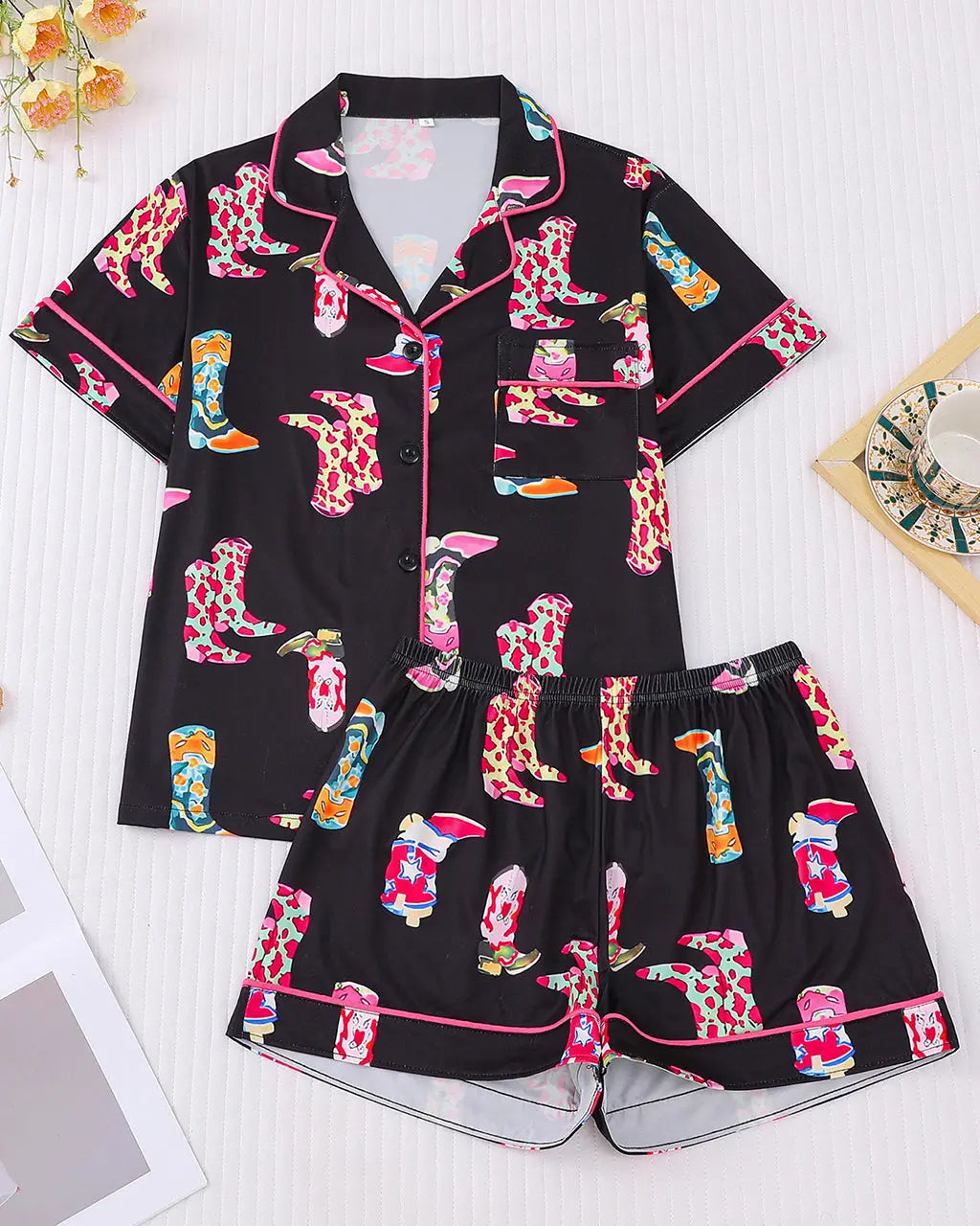 Patterned Cowgirl Boots Pajama Set OMFORT