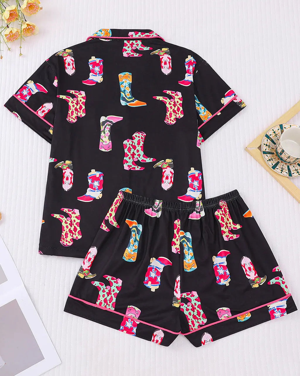 Patterned Cowgirl Boots Pajama Set OMFORT