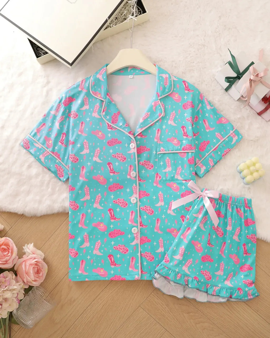Cartoon Cowgirl Print Pajama Set OMFORT