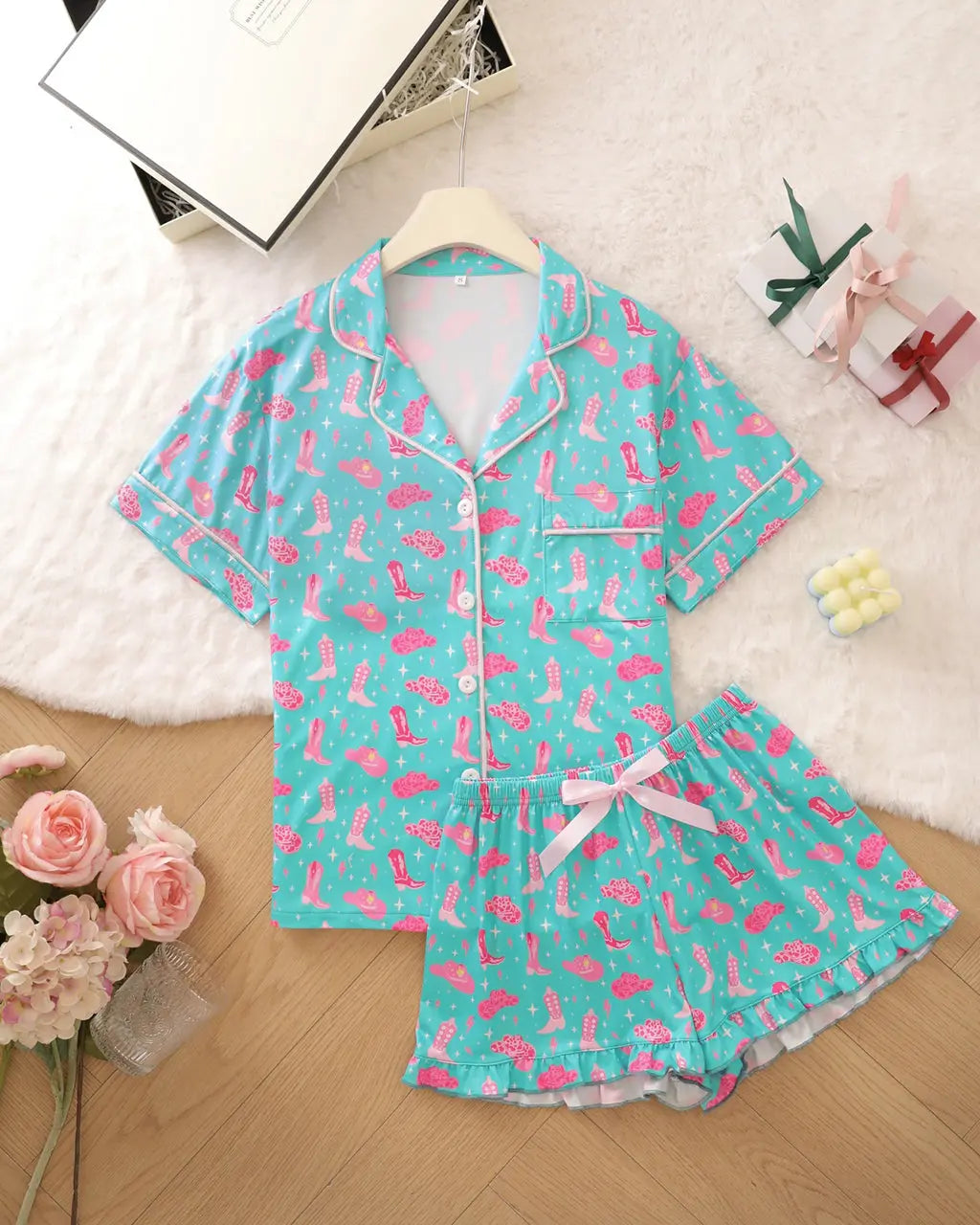 Cartoon Cowgirl Print Pajama Set OMFORT