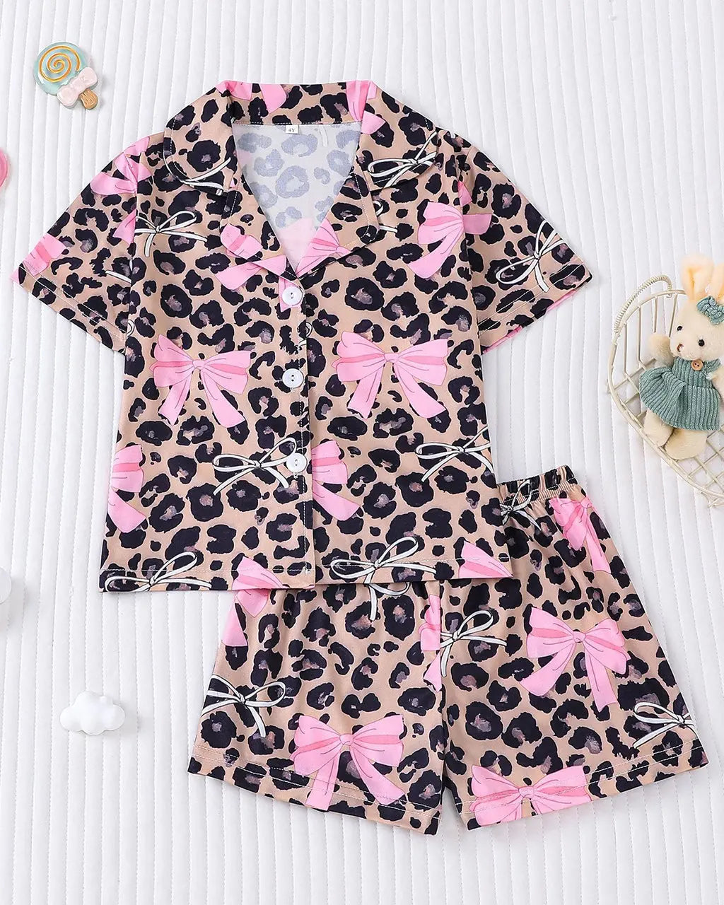 Cozy Leopard Bow Print Pajama Set OMFORT