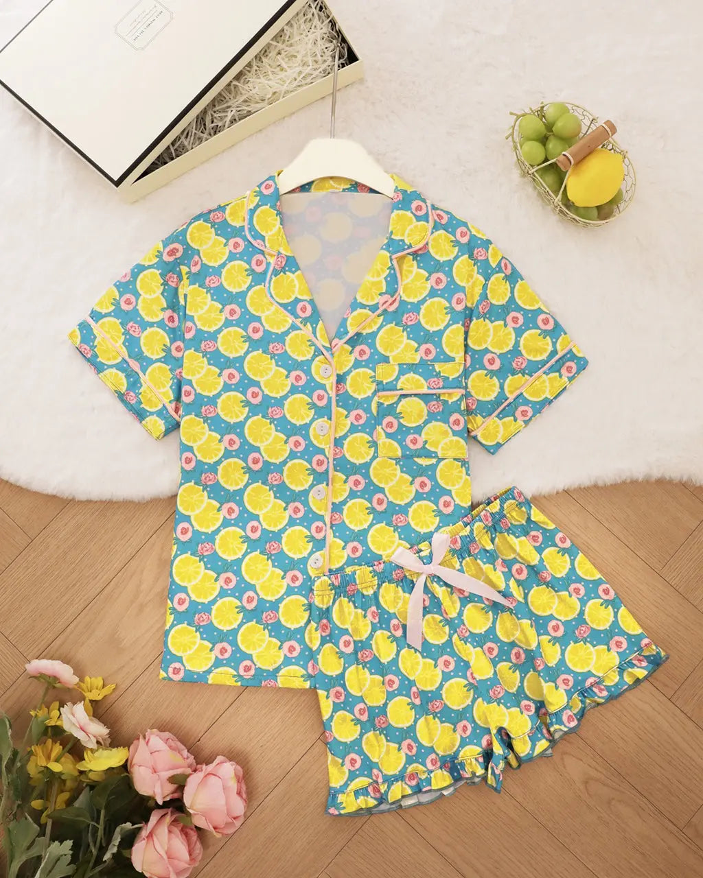 Lemon Pattern Print Pajama Set OMFORT