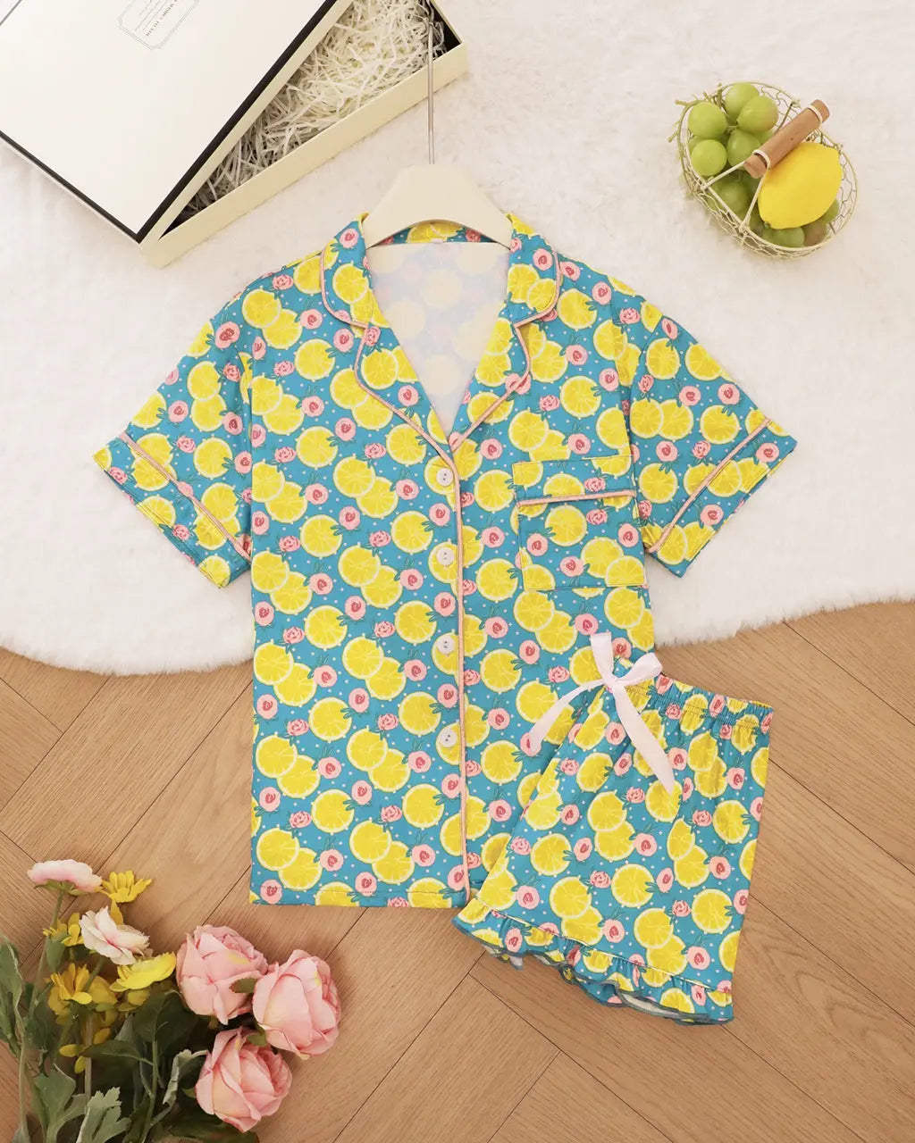 Lemon Pattern Print Pajama Set OMFORT