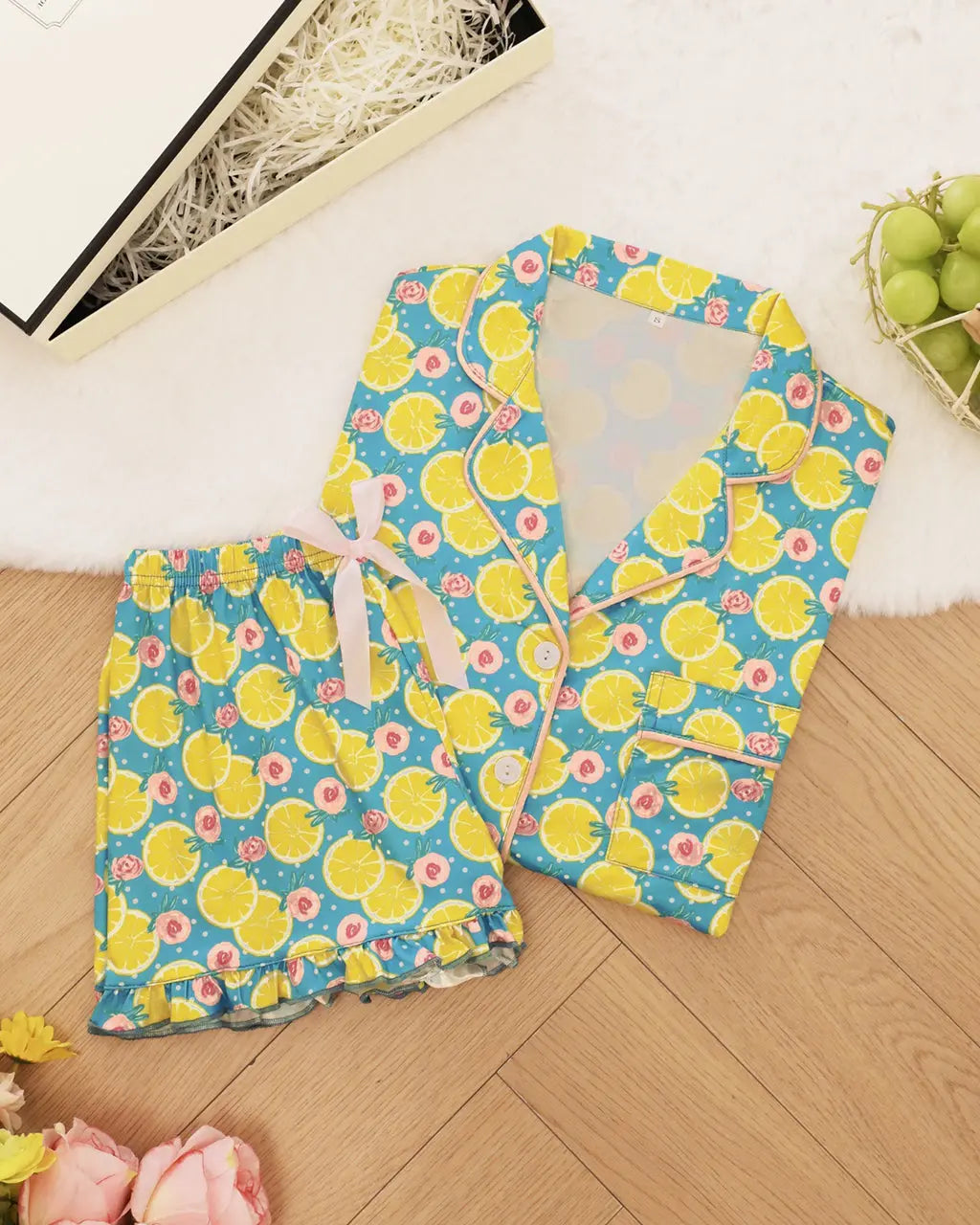 Lemon Pattern Print Pajama Set OMFORT
