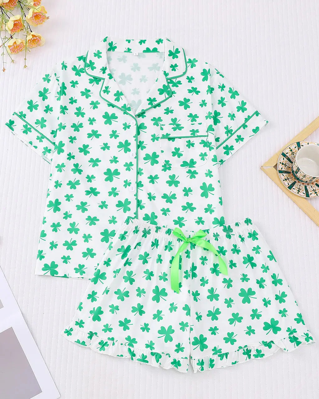 Lucky Clover Print Pajama Set OMFORT