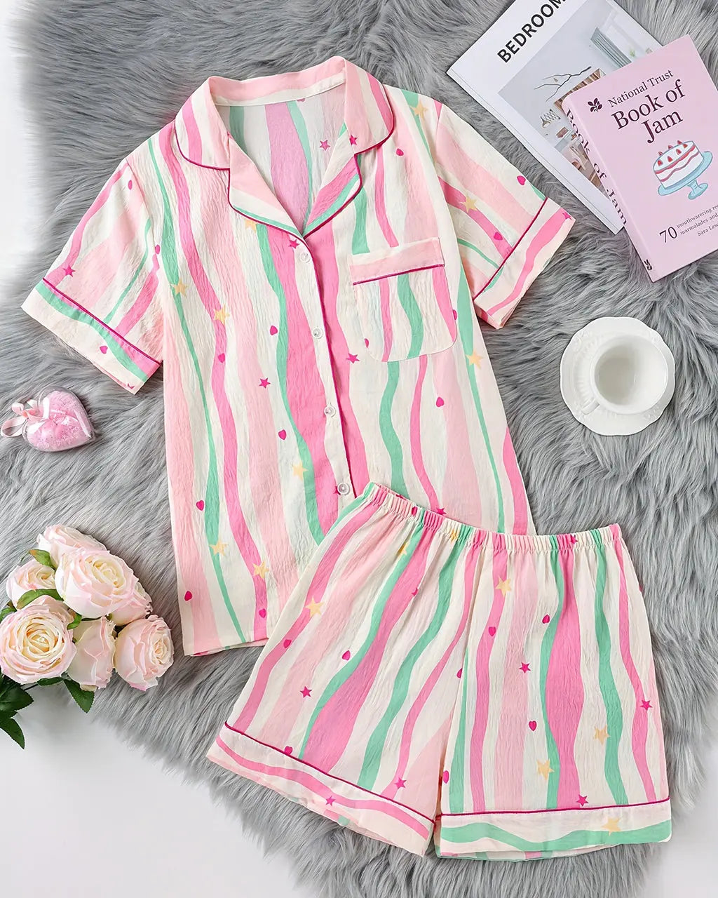 Dopamine Stripe Print Pajama Set OMFORT