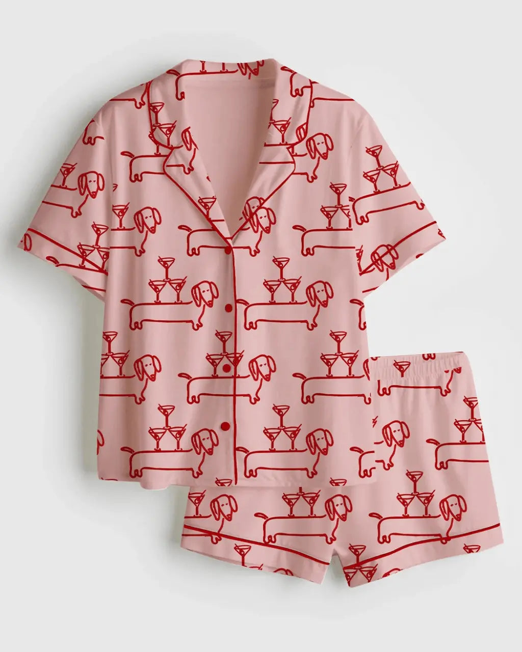 Martini And Weenies Dachshund Dog Pajama Set - OMFORT
