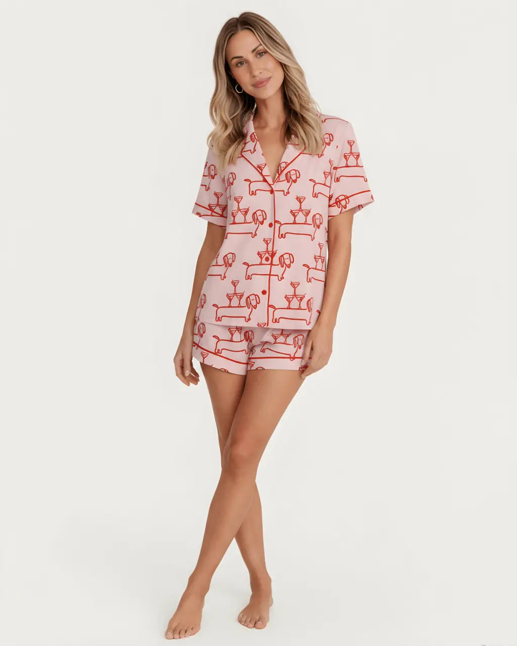 Martini And Weenies Dachshund Dog Pajama Set - OMFORT