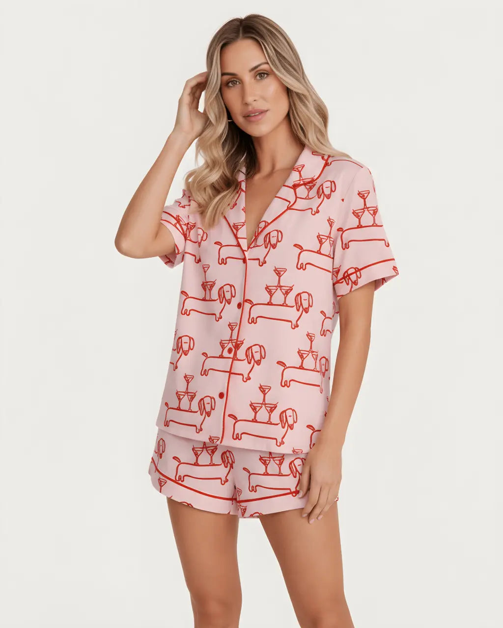Martini And Weenies Dachshund Dog Pajama Set - OMFORT