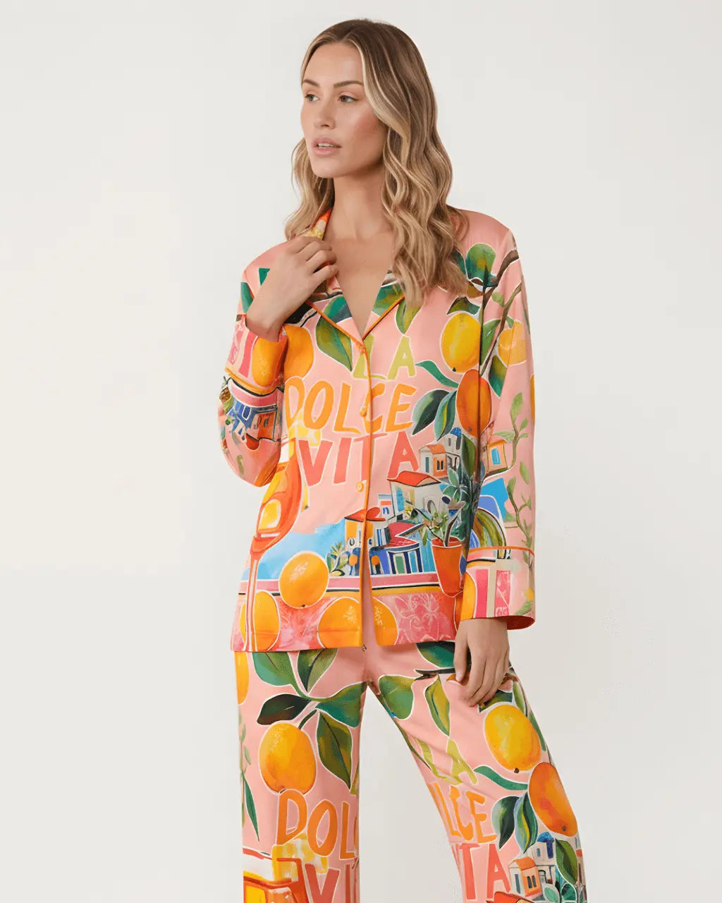 La Dolce Vita Amalfi Coast Print Pajama Set - OMFORT