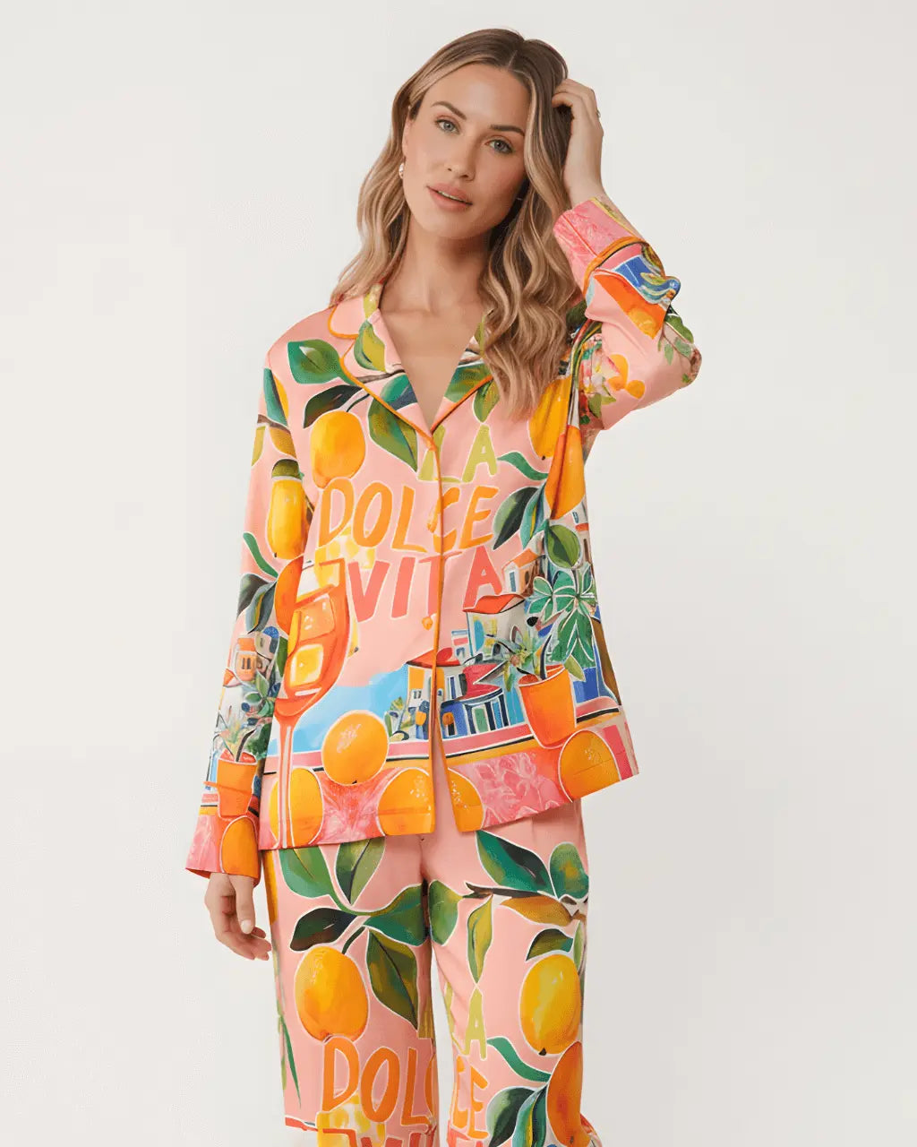 La Dolce Vita Amalfi Coast Print Pajama Set - OMFORT