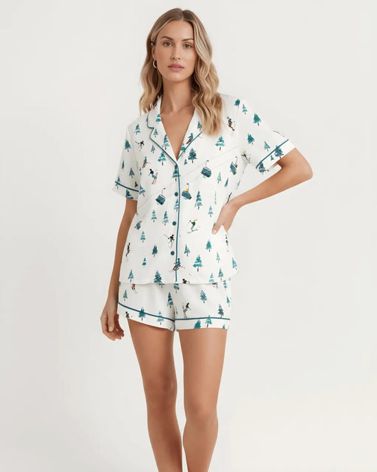 Ski Mountains Print Pajama Set - OMFORT