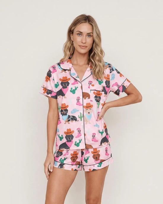 Cowgirl Dachshund Dog Cactus Print Pajama Set - OMFORT