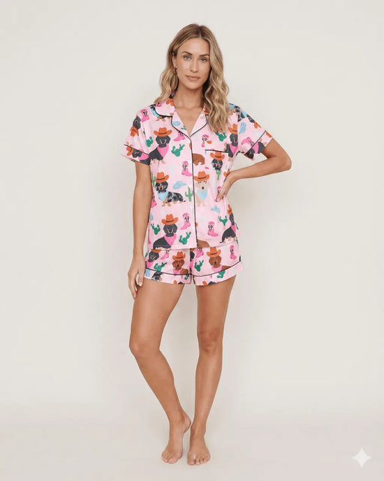Cowgirl Dachshund Dog Cactus Print Pajama Set - OMFORT