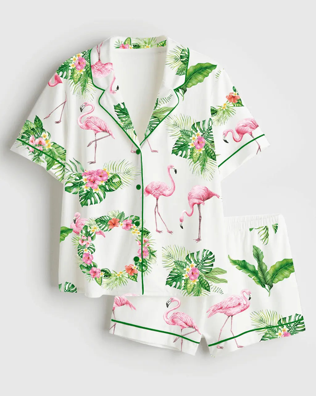 Watercolor Flamingo Silky Pajama Set - OMFORT