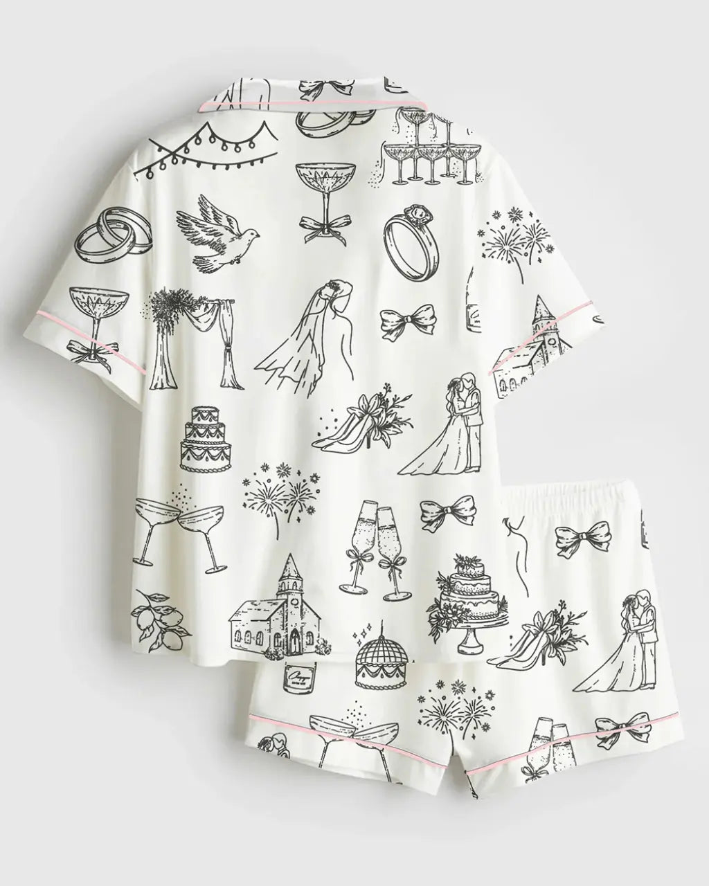 Hand Drawn Wedding Champagne Wedding Pajama Set - OMFORT