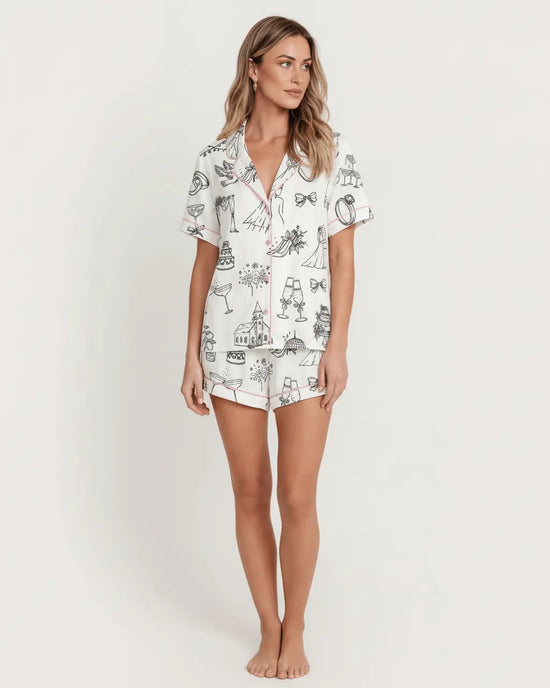 Hand Drawn Wedding Champagne Wedding Pajama Set - OMFORT