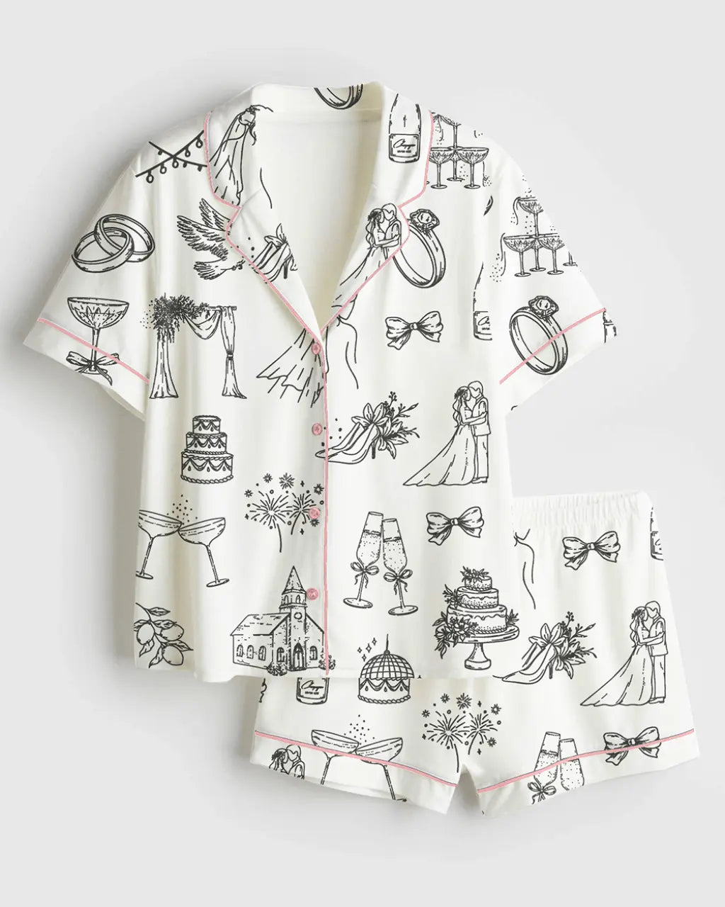 Hand Drawn Wedding Champagne Wedding Pajama Set - OMFORT