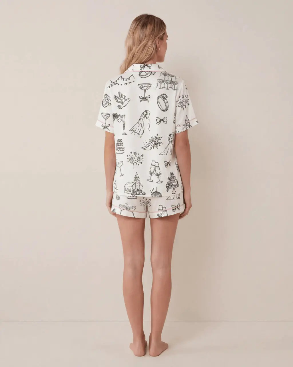 Hand Drawn Wedding Champagne Wedding Pajama Set - OMFORT