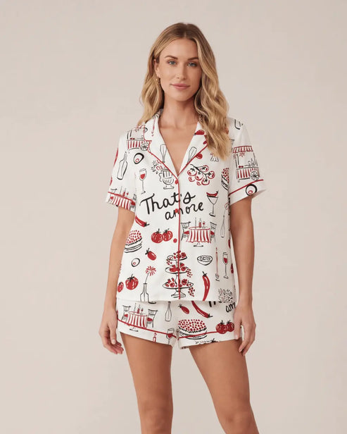 Hand-Drawn Whimsical Illustrations Of Italian Food Wedding Pajama Set - OMFORT