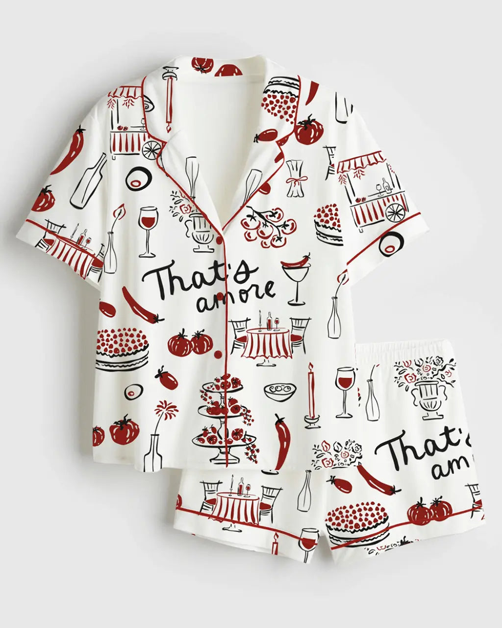 Hand-Drawn Whimsical Illustrations Of Italian Food Wedding Pajama Set - OMFORT