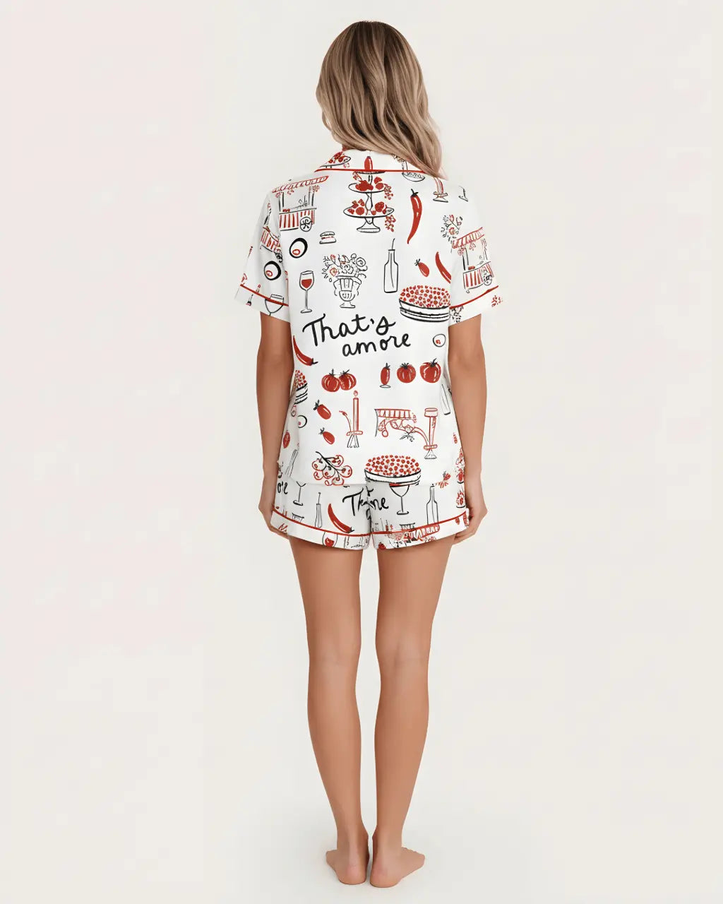 Hand-Drawn Whimsical Illustrations Of Italian Food Wedding Pajama Set - OMFORT