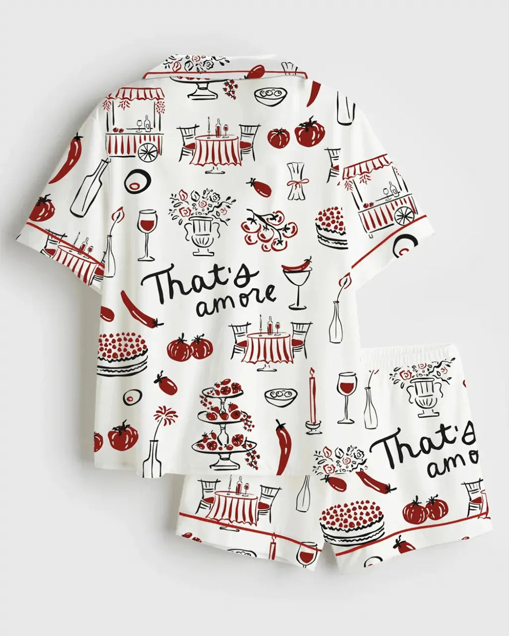 Hand-Drawn Whimsical Illustrations Of Italian Food Wedding Pajama Set - OMFORT