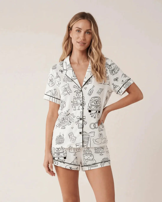 Hand Drawn Whimsical Wedding Illustrations Pajama Set - OMFORT