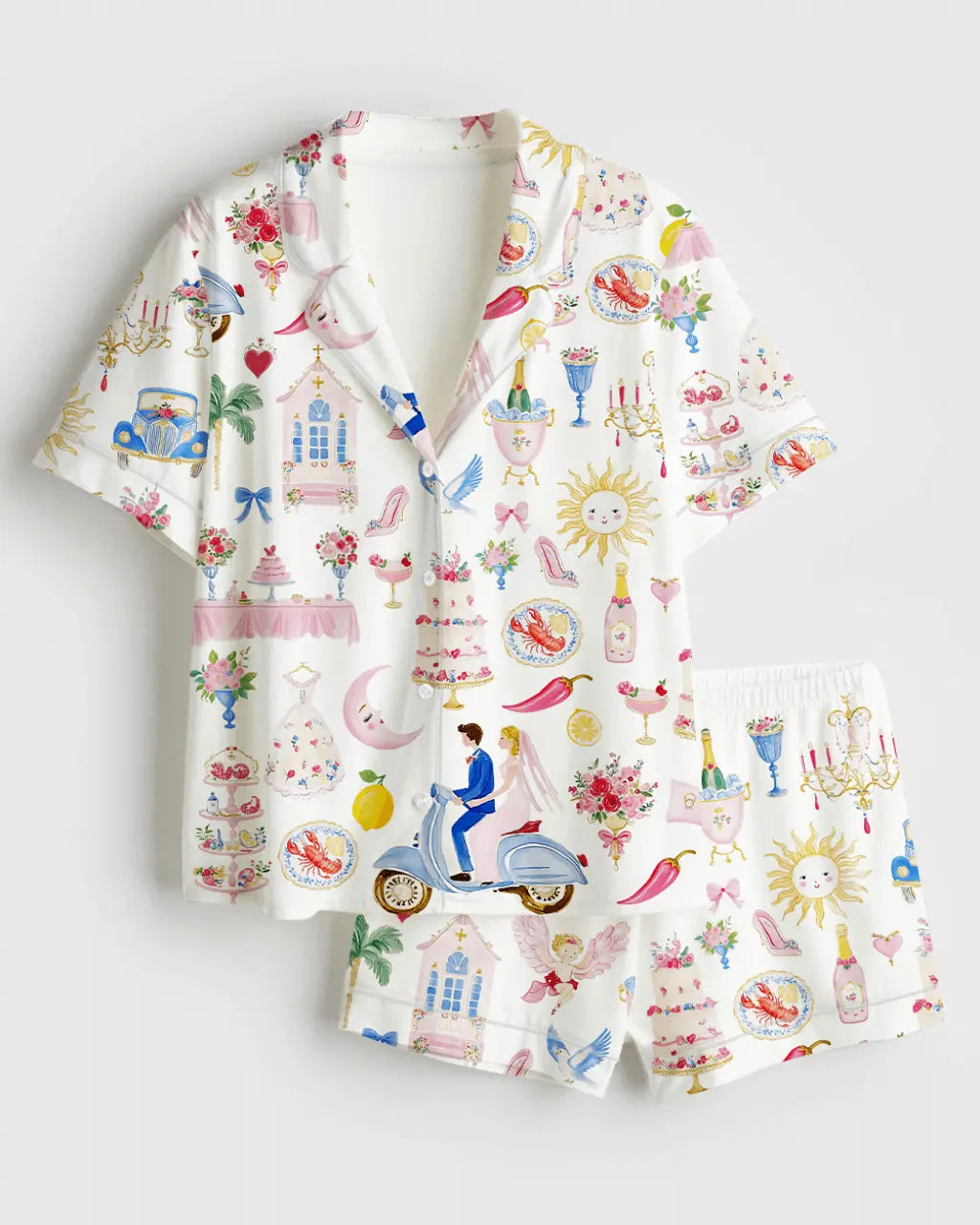 Whimsical Wedding Bride Groom Cake Bouquet Food Pajama Set - OMFORT