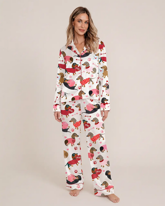 Love Dachshund Valentine's Day Pajama Set - OMFORT
