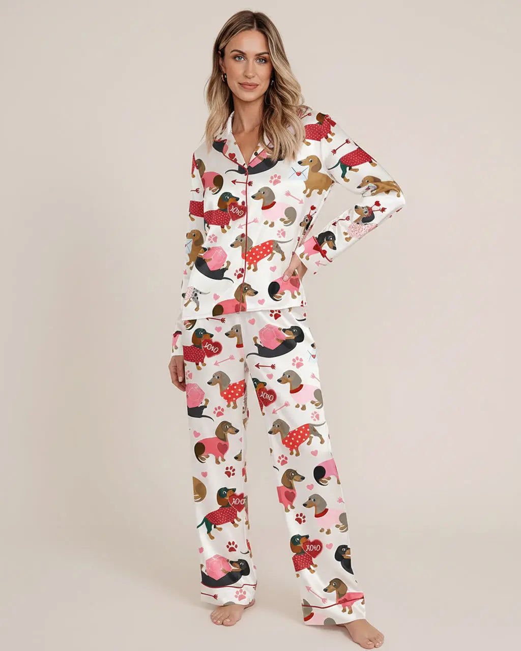 Love Dachshund Valentine's Day Pajama Set OMFORT