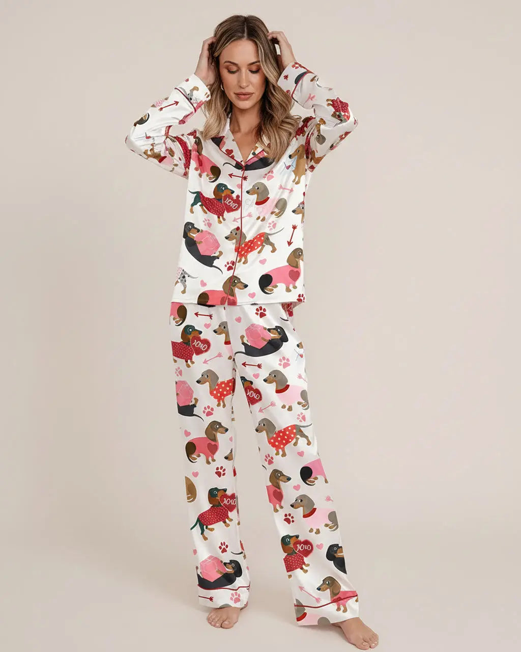 Love Dachshund Valentine's Day Pajama Set OMFORT