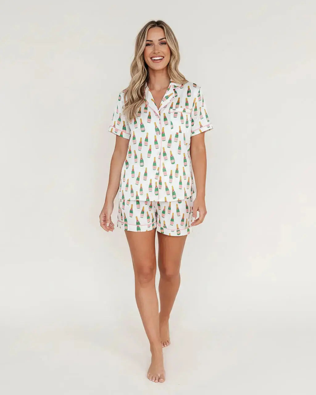 Champagne Bottle Wine Print Pajamas Set OMFORT