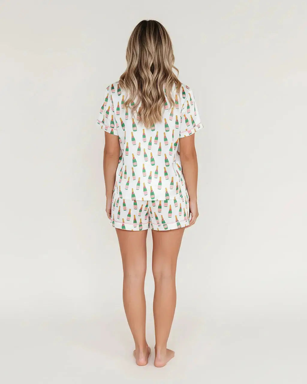 Champagne Bottle Wine Print Pajamas Set OMFORT