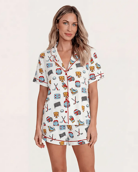 Hockey Sports Print Pajama Set - OMFORT