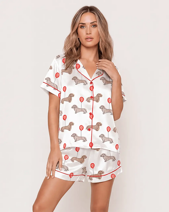 Valentine's Day Dachshund Balloon Print Pajama Set - OMFORT