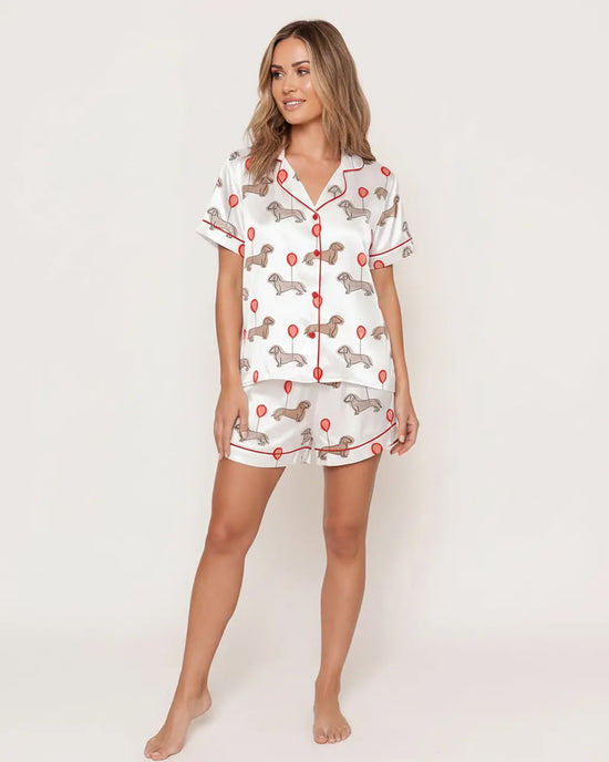 Valentine's Day Dachshund Balloon Print Pajama Set OMFORT