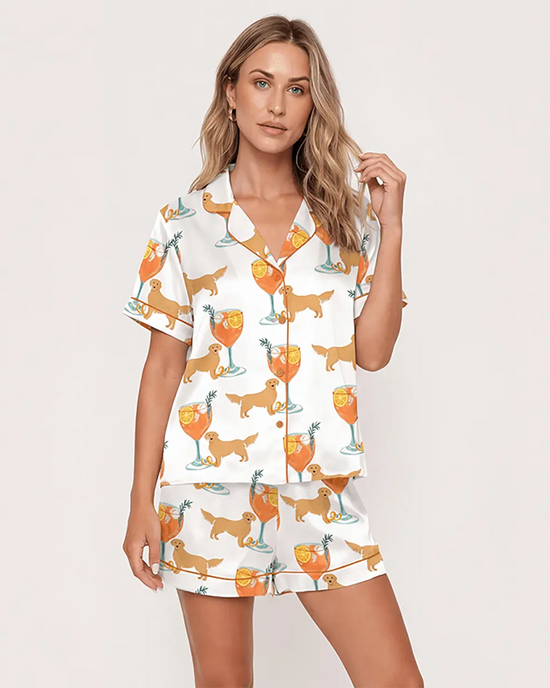 Aperol Spritz And Golden Retriever Pajama Set - OMFORT