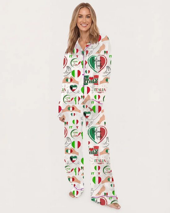 Italian Flag Hearts Print Pajama Set - OMFORT